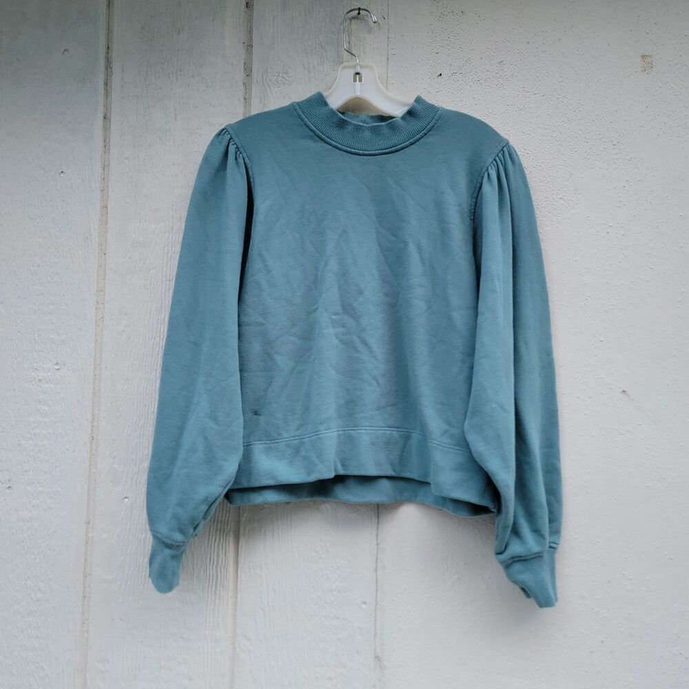 Ann Mashburn Cotton Light Blue Puff shoulder Pullover Sweatshirt Sz S Preppy